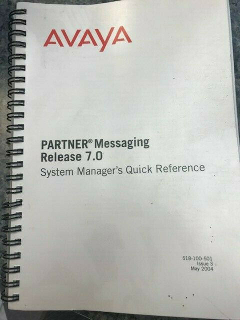 Avaya Phone Partner Messaging Release 7.0 System Manager's Quick Reference Book