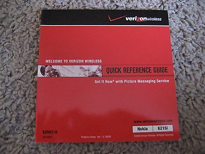 Verizon/Nokia, 6215i, QUICK REFERENCE GUIDE - Manual, Version 1.0, JUNE 06