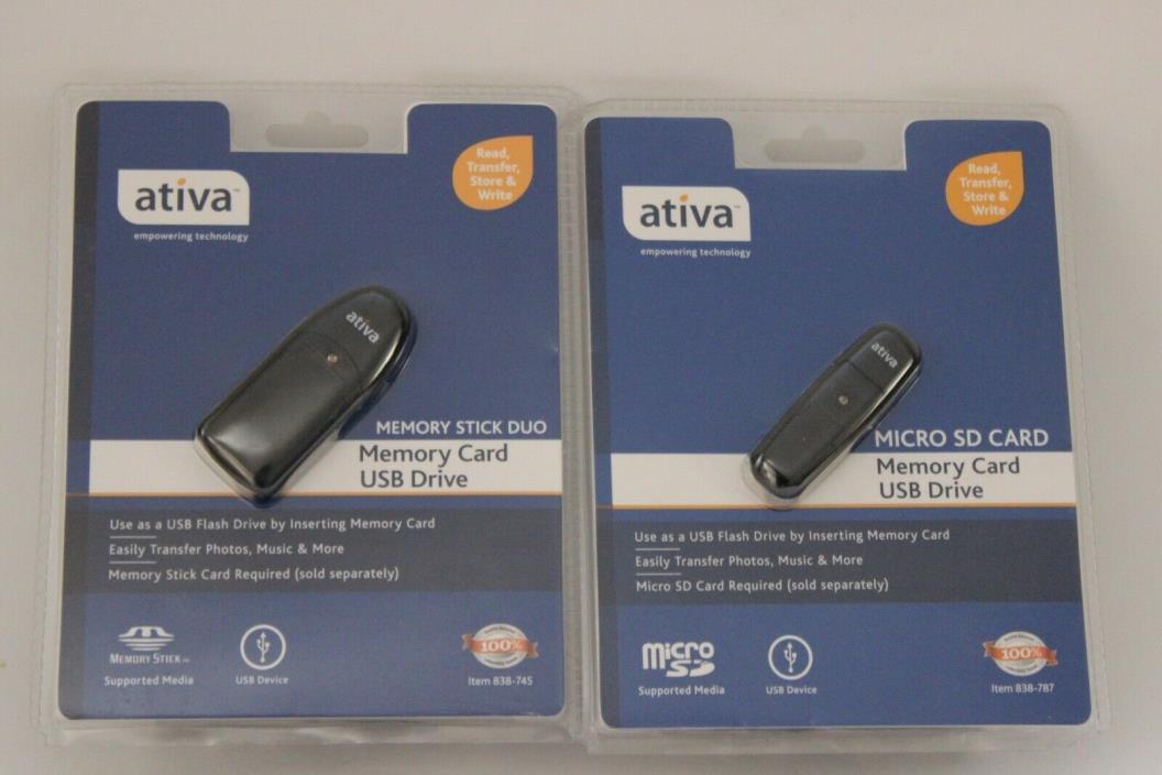 Lot of 2 Ativa Memory Card USB Drive Memory Stick Duo Micro SD Card