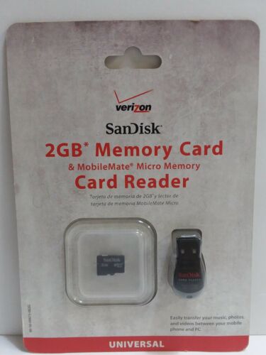 NEW VERIZON SANDISK 2GB MEMORY CARD & MOBILEMATE MICRO MEMORY CARD READER