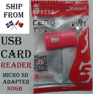 USB 2.0 ADAPTER MICROSD memory CARD READER TF FLASH MICRO SD SDHC / SDXC NOGB in