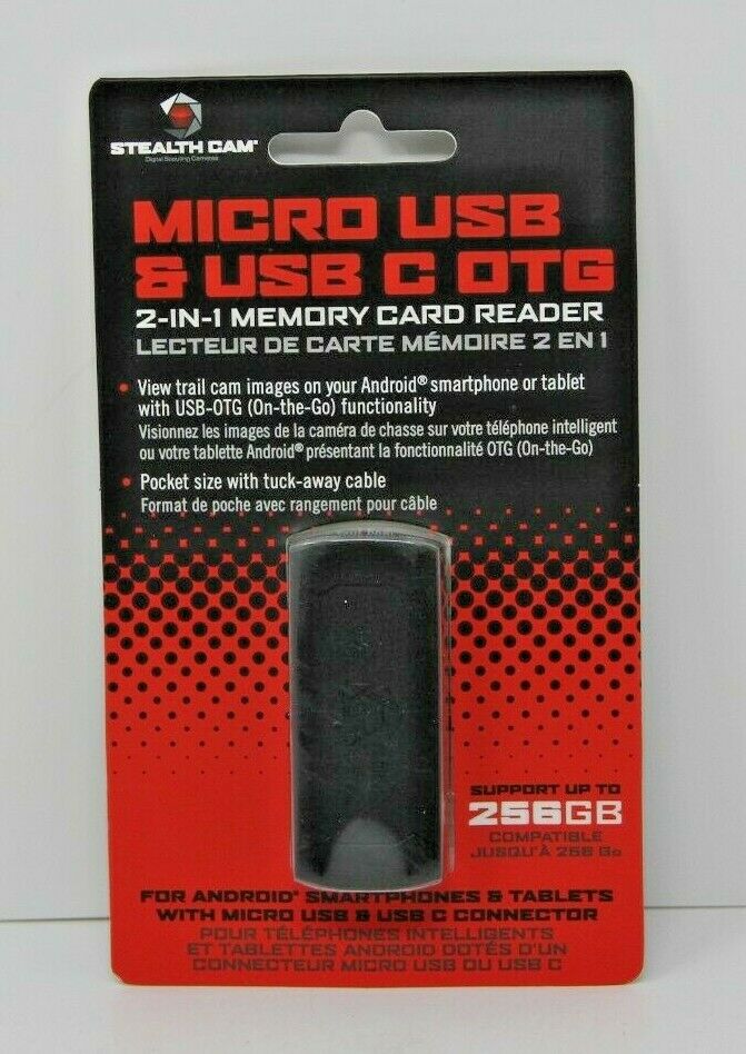 Stealth Cam 2-in-1 Micro USB OTG Memory Card Reader for Android Devices - New