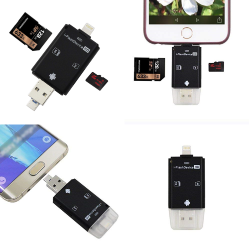 3 In 1 SDHC SDXC Micro SD Card Reader USB Adapter W Lightning Connector External