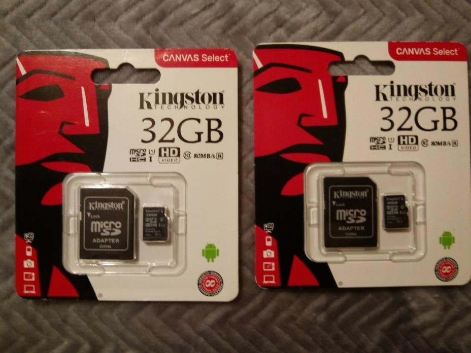 Lot of 2 Kingston Micro SD 32GB SDHC Memory Card Mobile Phone Class 10