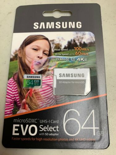 Micro SD Memory Card 64GB Samsung EVO Select 100MB/s SDXC Android Galaxy S9 4K