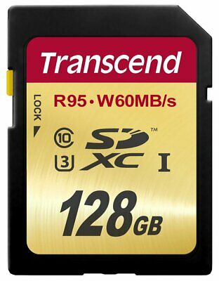 2 PK Transcend 128 GB High Speed 10 UHS-3 Flash Memory Card 95/60 MB/s (TS128G..