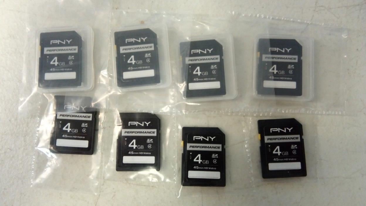LOT of 8, PNY 4GB SDHC Class 4 (P-SDHC4G4-EF) #EB4441