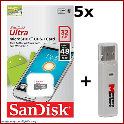 5 PACK Ultra 32GB UHS I Class 10 Microsdhc Memory Card Up To 80Mb/S SDSQUNC 032G