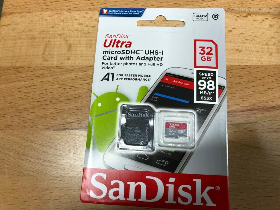 SanDisk Ultra 32GB 32G A1 Micro SD SDHC TF Card 98MB/s SDHC UHS-I C10 w/ Adapter