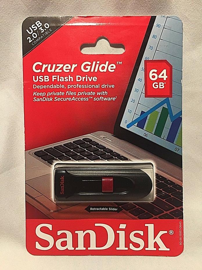 SEALED SanDisk Cruzer Glide USB Flash Drive 64GB Memory US SELLER USB 2.0 3.0