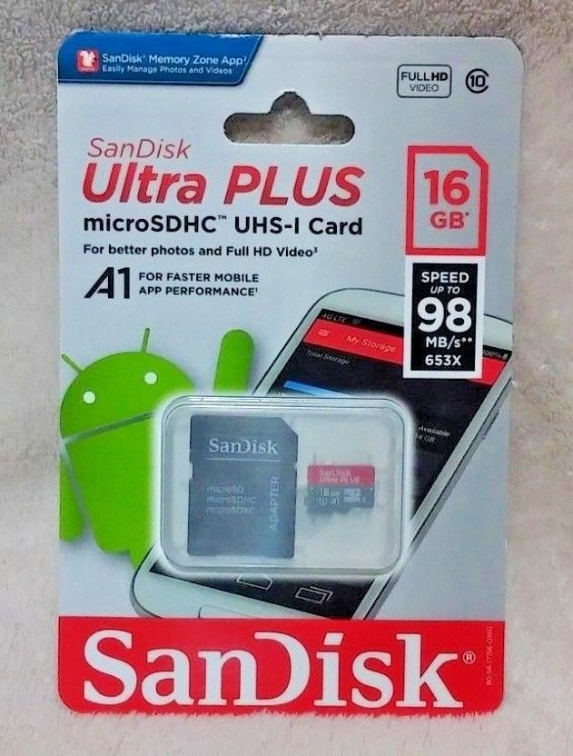 SD Card for Phone 16 gb SanDisk Ultra Plus MicroSDHC Card | Up To 98 MB/s Speed