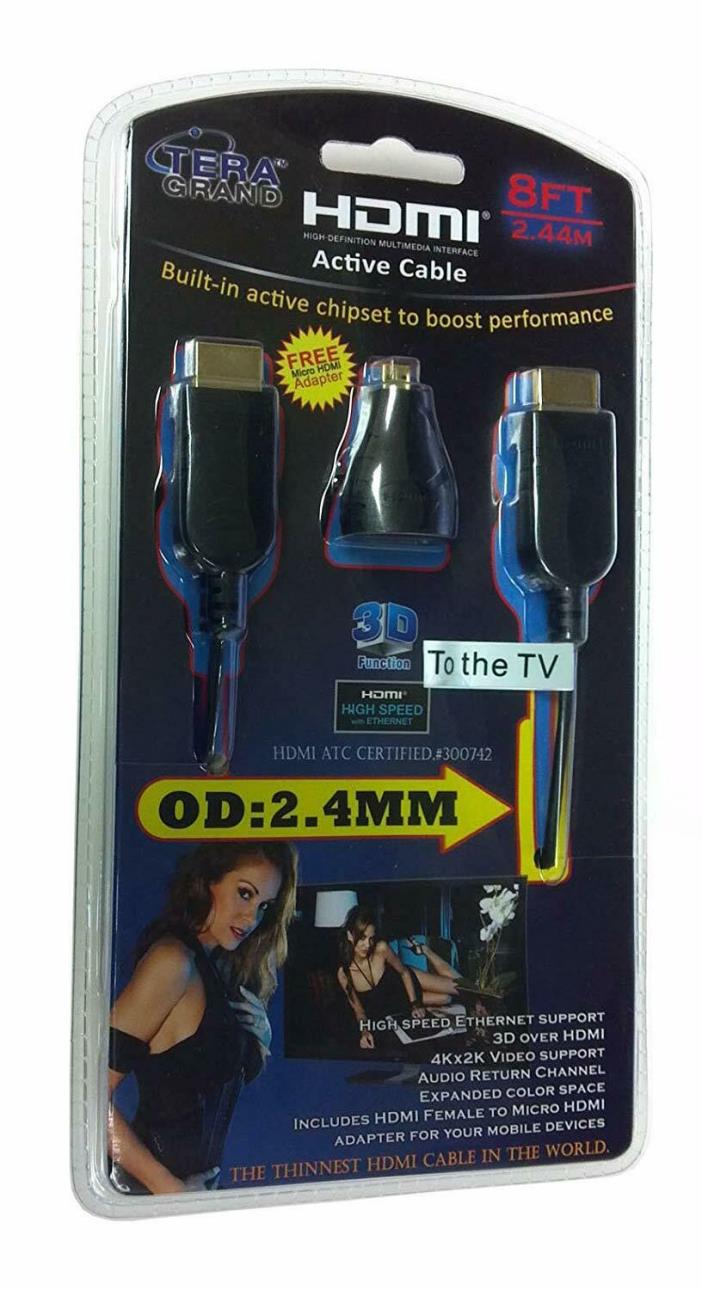 Tera Grand HD-S24AAWD-08 8-Feet High Speed Super Slim/Thin Active HDMI Cable