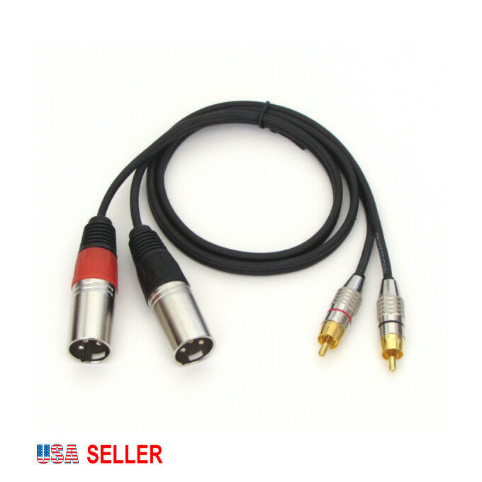 Dual XLR Male to Dual RCA Male, Heavy-duty Premium Cable, 2ft long, NEW