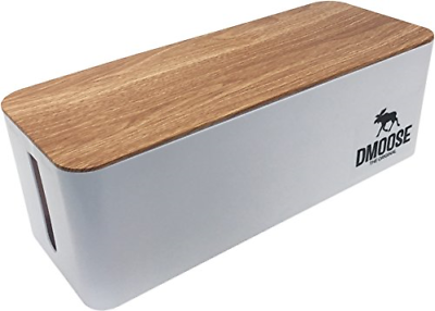 DMoose Cable Management Box Organizer - ABS Material, Wooden Style - Hides Power