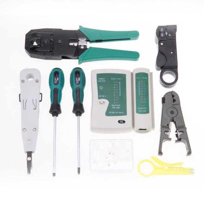 RJ45 RJ11 Ethernet Cable Hand Crimper Network Tester Tool Punch Down Impact Set