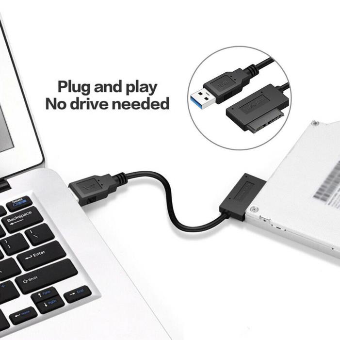 USB 3.0 to 7+6 13Pin Slimline SATA Cable for Laptop DVD/CD-ROM HDD Drive Adapter