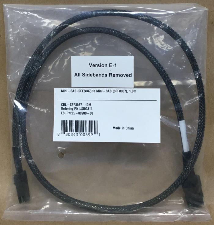 LSI Internal SFF-8087 Mini-SAS Connector Cable 1 Meter All Sidebands Removed