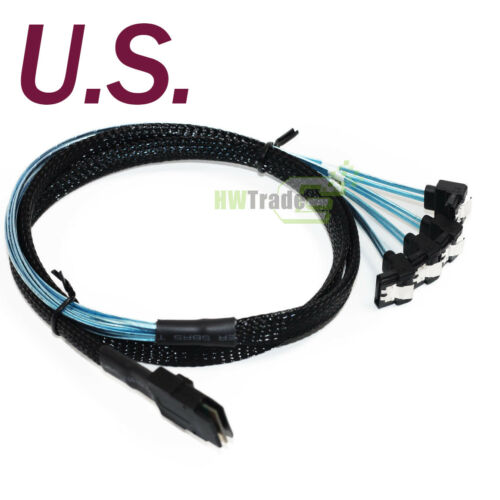 Mini SAS SFF-8087 36-pin to 4 SATA 7Pin 90 Degrees Hard Disk Data Cable US Ship