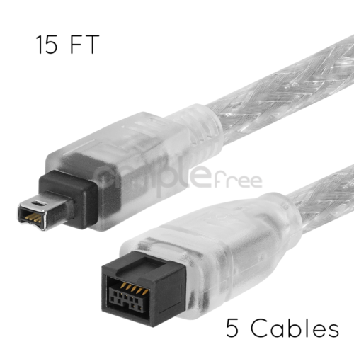 5 pack FireWire 15 FT 9 PIN 4 PIN Cable Bilingual 800 Fire Wire 400 Cord 15 FEET
