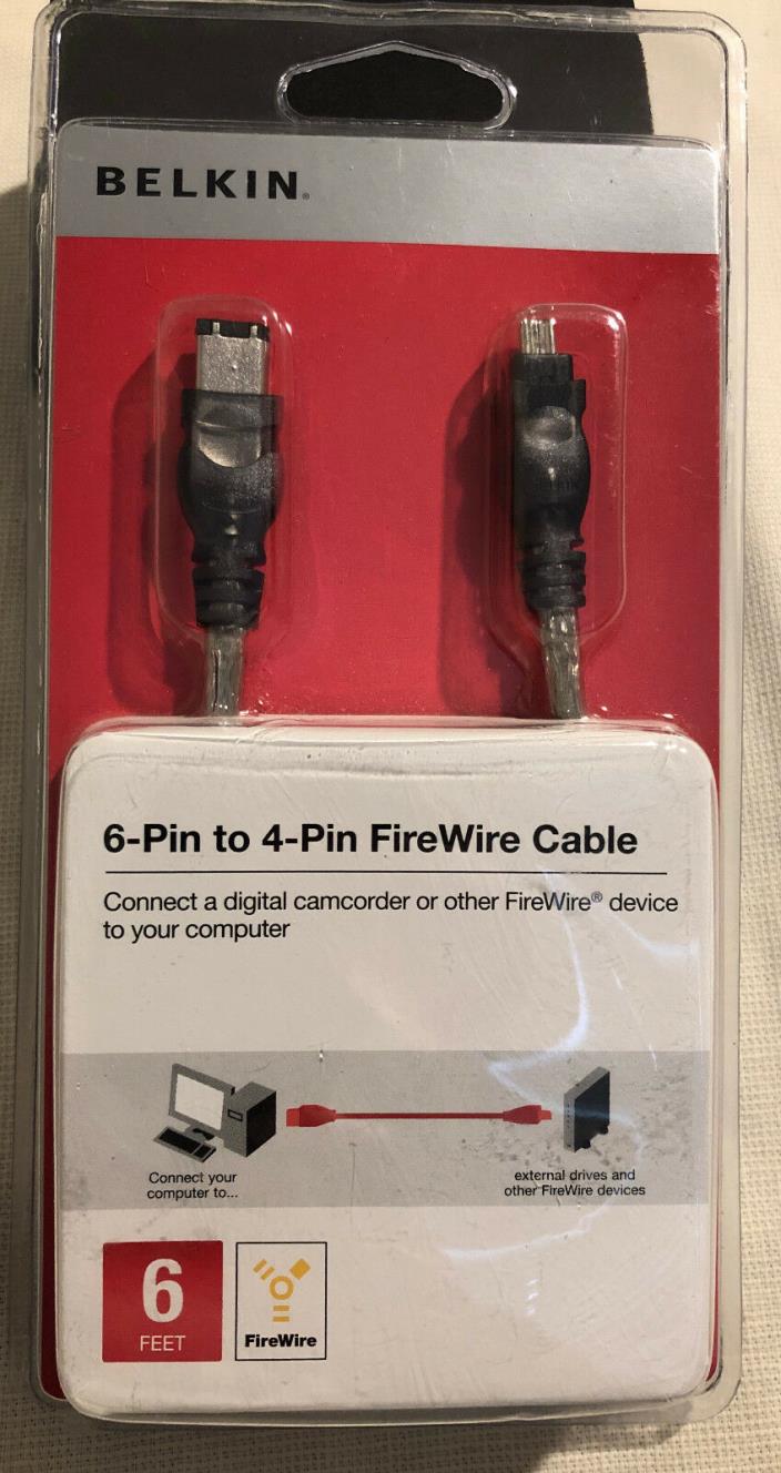 Belkin 6-Pin to 4-Pin Firewire Cable - 6 Feet - New Sealed in Package