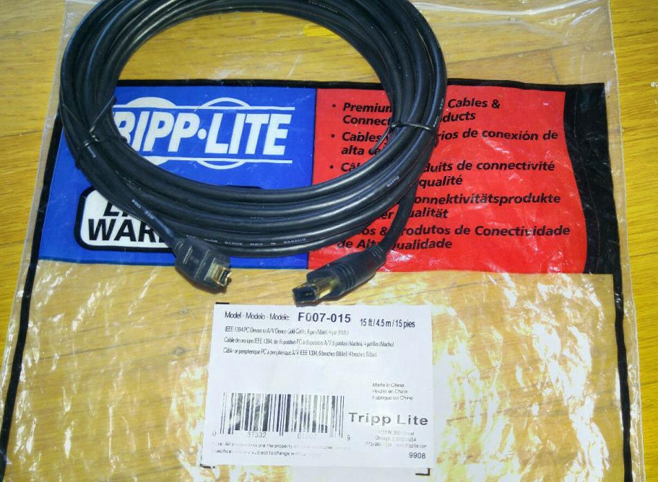 Tripp-Lite firewire IEEE 1394 15 foot 6 pin male to 4 pin male cable tripplite