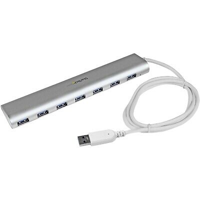 7 Port Compact USB 3.0 Hub w Built-in Cable-Aluminum USB Hub-Silver