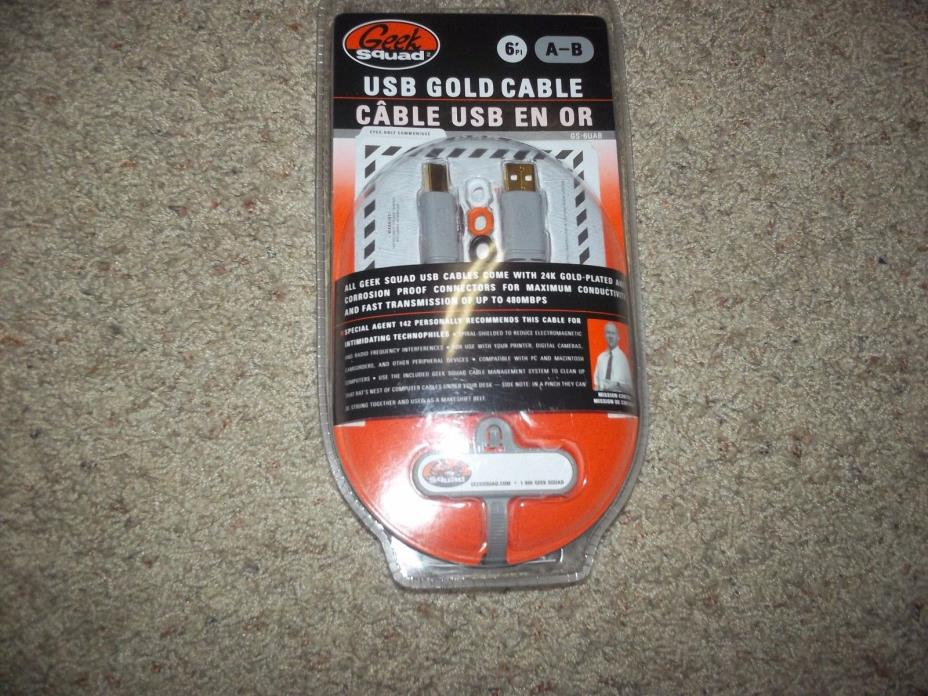 Geek Squad USB 24K Gold 6 ft Cable A-B New Sealed PC Accessory