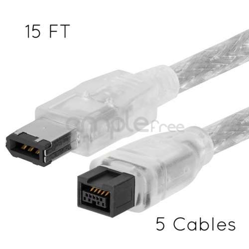 9 PIN 6 PIN 15 FT Cable Bilingual FireWire 800 FireWire 400 Cord - PACK of 5
