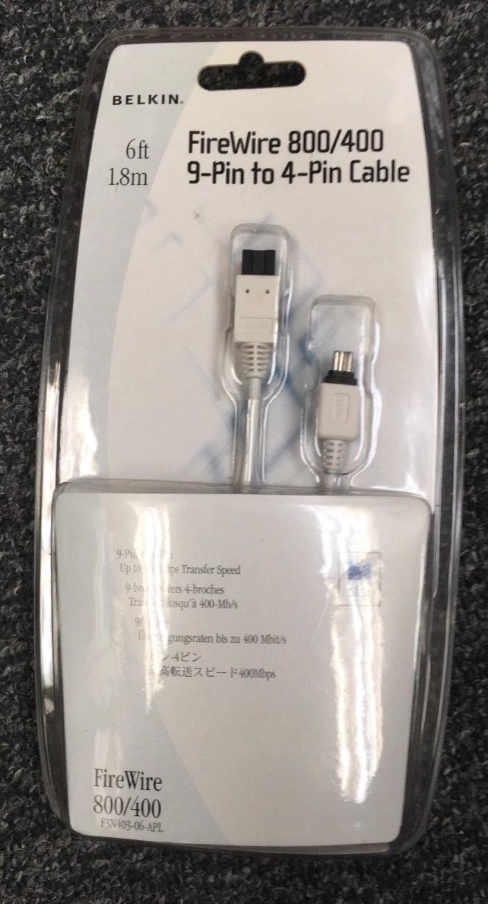 New - Belkin FireWire 800/400 9-Pin to 4-Pin Cable