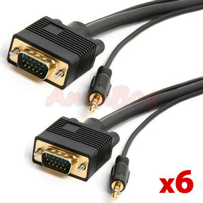VGA 6 FT SVGA Super HD15 M/M cable w/ 3.5mm Stereo Audio Gold Plated - PACK of 6