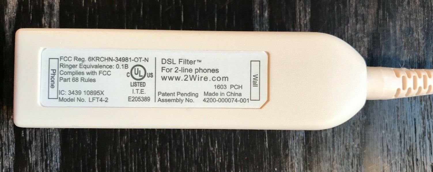 DSL In-Line Filters - White (2Wire brand model LFT4-2) for   or  2-line phones