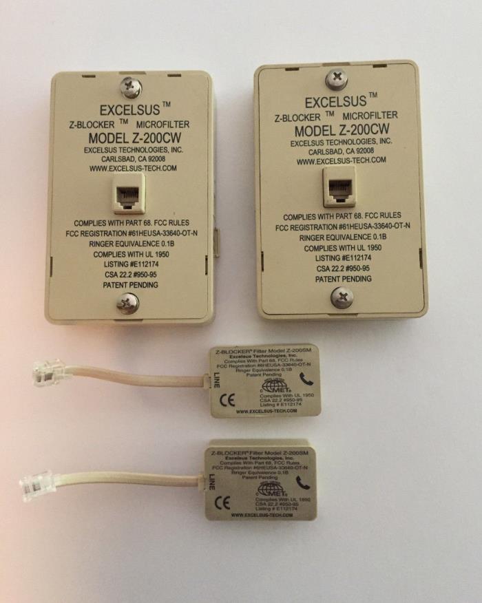2 EXCELSUS Z-200CW Z-BLOCKER DSL FILTER WALL MOUNTS & 2 Z-200SM Filters