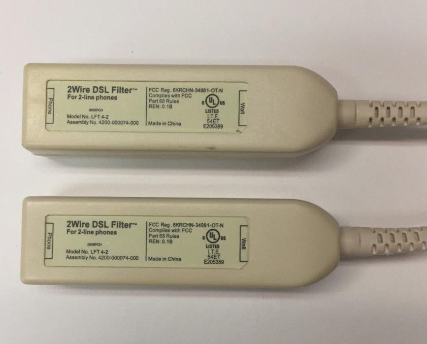2WIRE DSL FILTER For 2 line Phones Model # LFT 4-2 Lot of 2