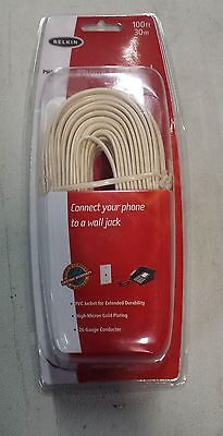 New Sealed Belkin Model F8V100-100-IV 100 ft. Phone Line Cord Cable M-M RJ-11