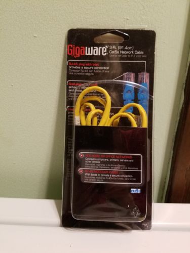 gigaware  3 ft Cat5e Network Cable New 278-1764 YELLOW