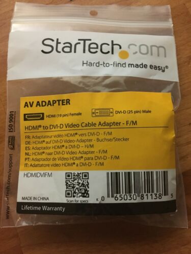 NEW StarTech AV Adapter HDMI to DVI-D Video Cable Adapter