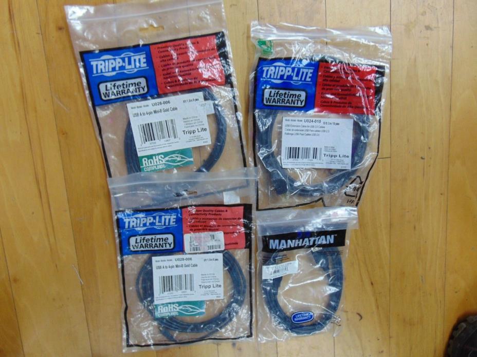 LOT OF 4 CABLES -  Tripp Lite U028-006 USB 2.0 Gold Cable 6 Ft., EXT, 4 CABLES
