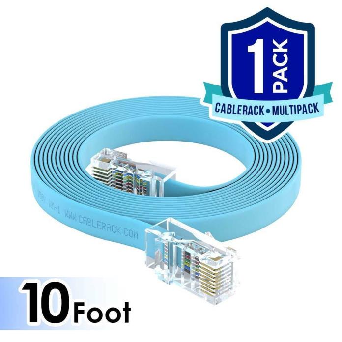 CableRack 10ft RJ45 to RJ45 Rollover Console Cable for Cisco Baby Blue