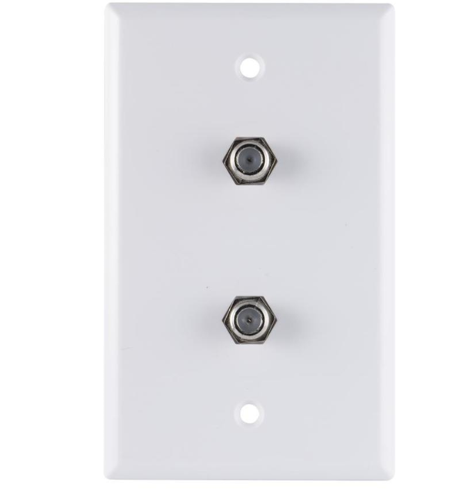 1-Gang Coaxial Single Wall Plate Cable White Jack Video Dual TV Outlet Connect