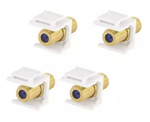 F Type Coax Coaxial Cable Coupler Keystone Jack Snap-in Gold Plated White 4 Pack