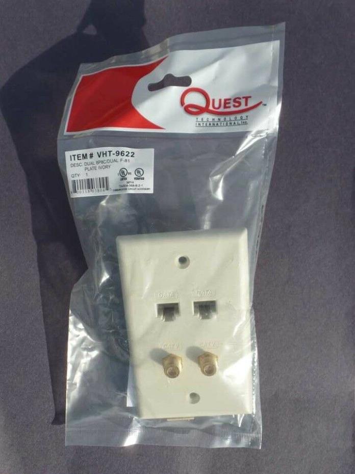 Dual Nylon Data & Coax Wall Jack Plate Ivory