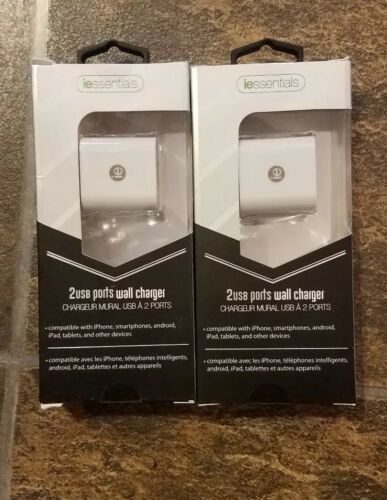 Lot of 2- 2 USB Ports Wall Charger - iessentials brand - White