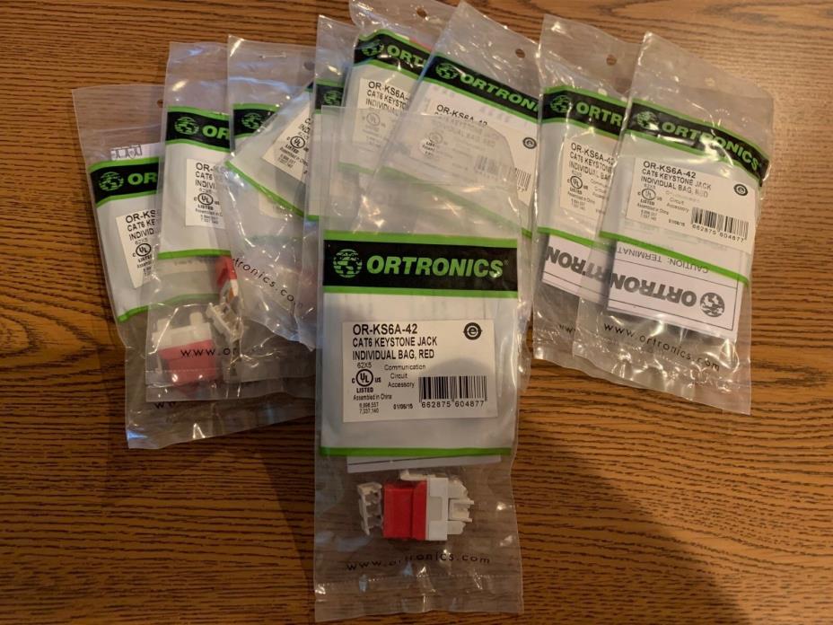 LOT OF 11 FACTORY SEALED! ORTRONICS RED CAT6 KEYSTONE JACKS OR-KS6A-42