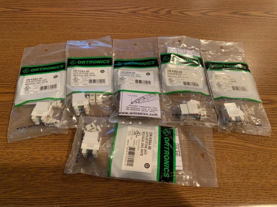 LOT OF 6 FACTORY SEALED! ORTRONICS WHITE CAT6 KEYSTONE JACKS OR-KS6A-88