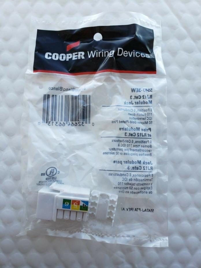 Cooper Wiring Device 5547-3EW Thermoplastic Video Jack MediaSync Voice and Data