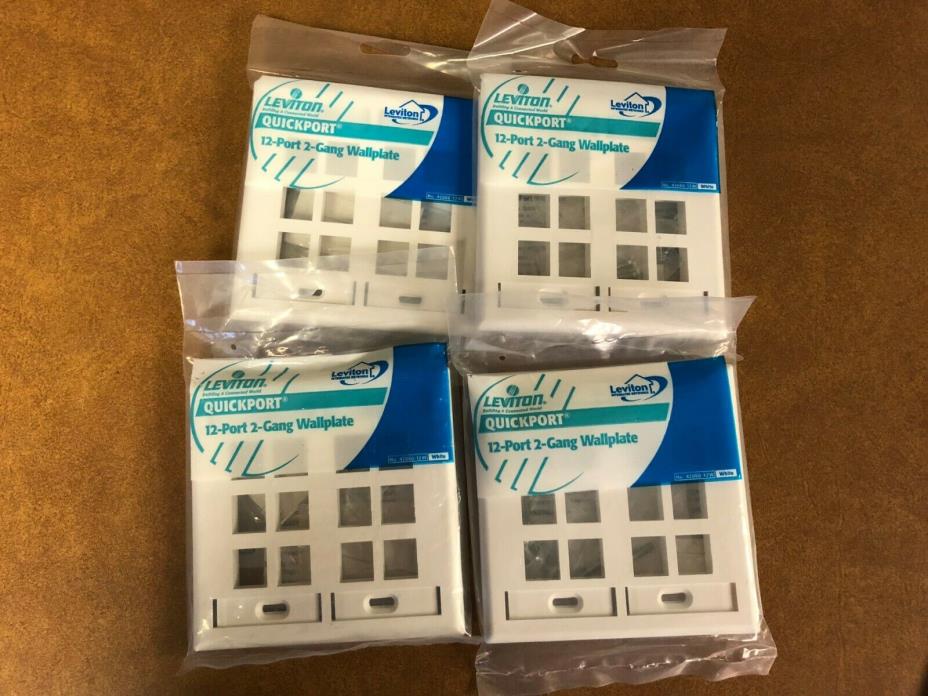 (4) Leviton 42080-12W QuickPort Wallplate 12 Port 2 Gang White