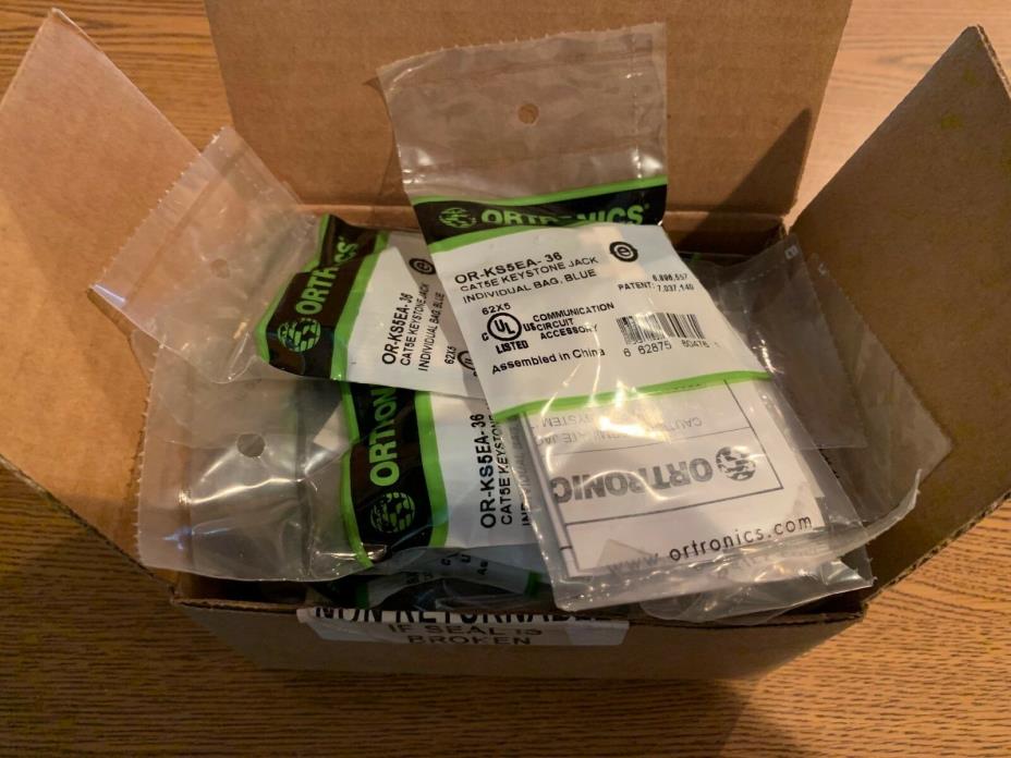 LOT OF 20 FACTORY SEALED! ORTRONICS BLUE CAT5E KEYSTONE JACKS OR-KS5EA-36