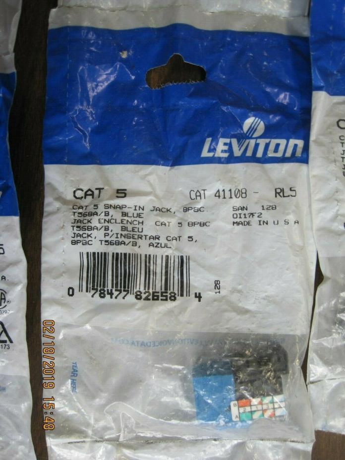 Leviton 41108-RL5 Cat 5 Blue Snap-in Jack Data Ethernet