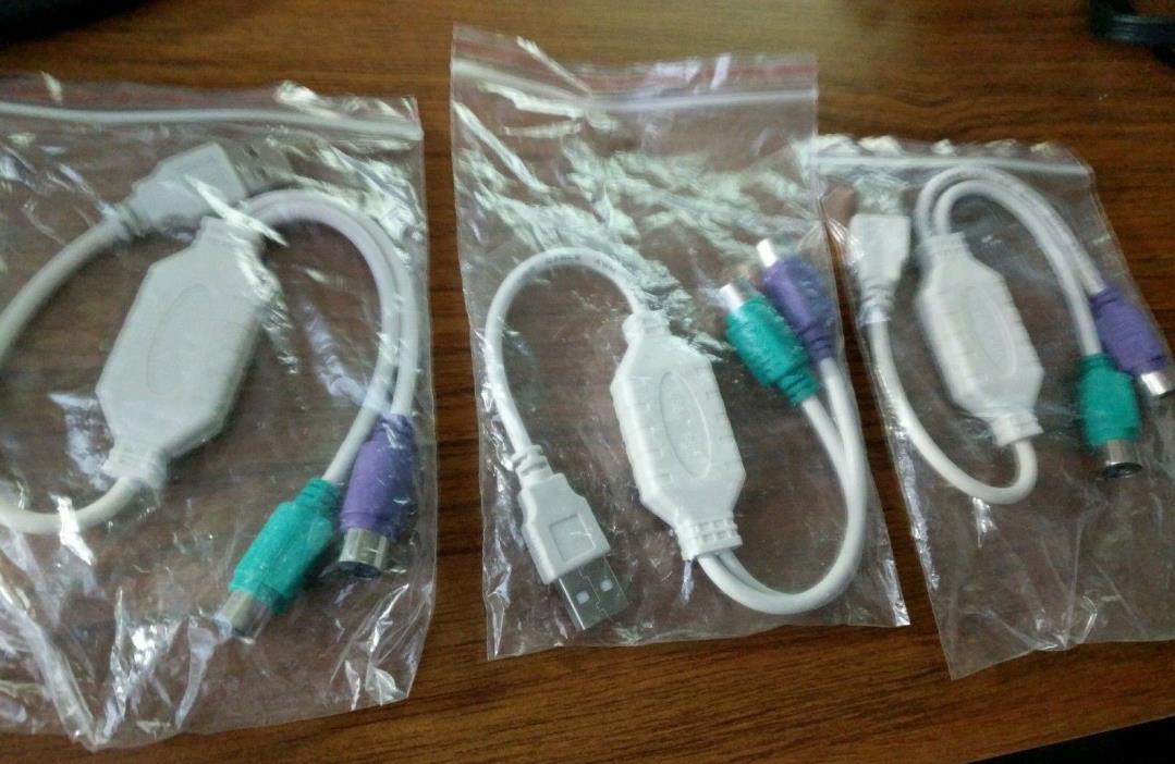3x New PS/2 PS2 to USB Male Converter Adapter Cable Keyboard and Mouse US Seller
