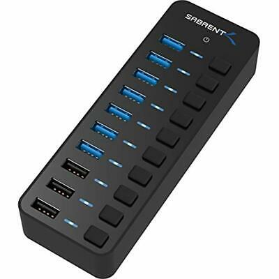 60W 7-Port USB 3.0 Hub + Smart Charging Ports With Individual Power Switches And